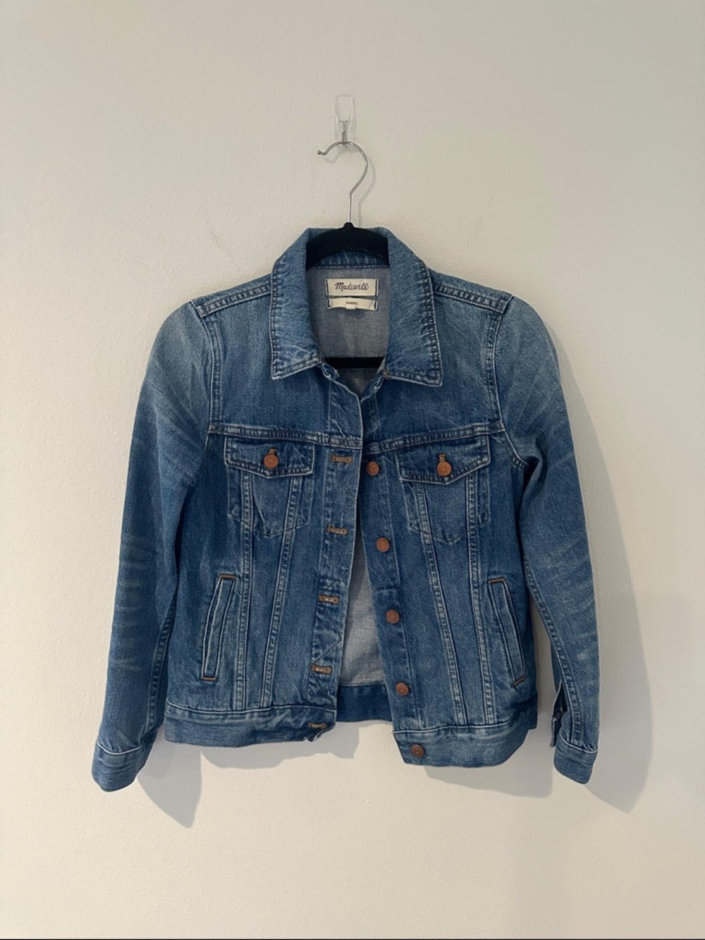 Madewell Medium Blue Denim Jacket with Copper Buttons